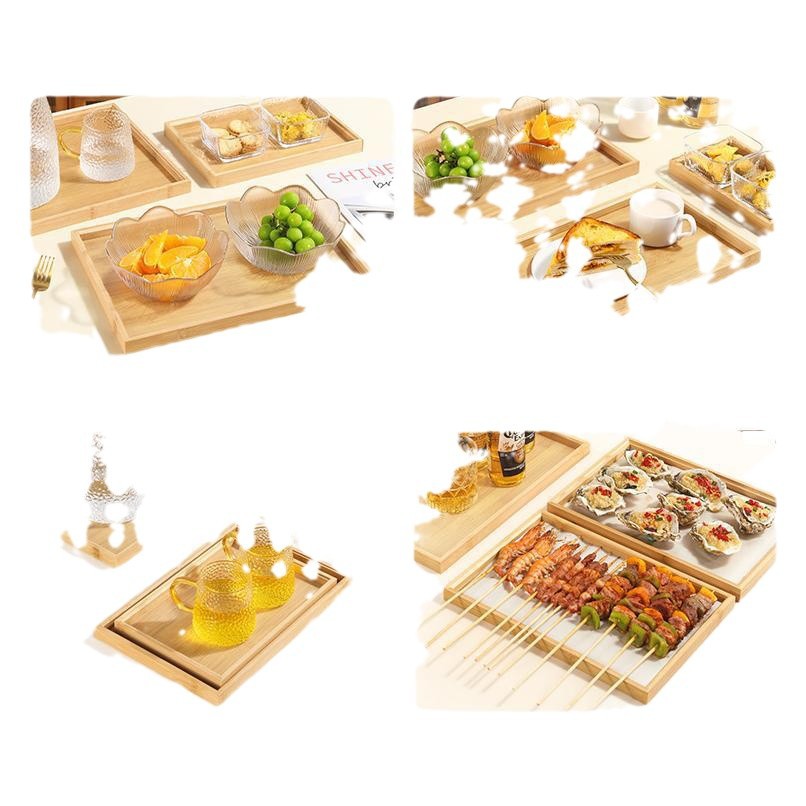 Un plateau de service en bambou naturel .